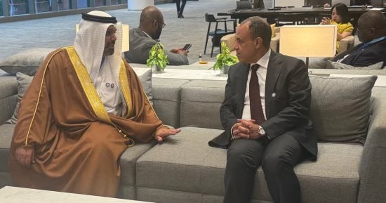 بدر عبد العاطي خلال لقائه وزير المالية والاقتصاد الوطني البحريني