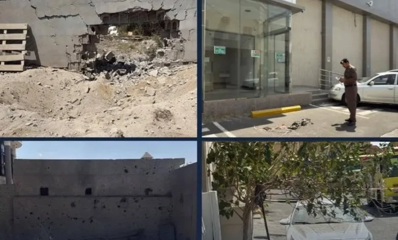 أضرار في مبانٍ ومركبات بخميس مشيط عقب سقوط شظايا؛ صورة من التغطية.