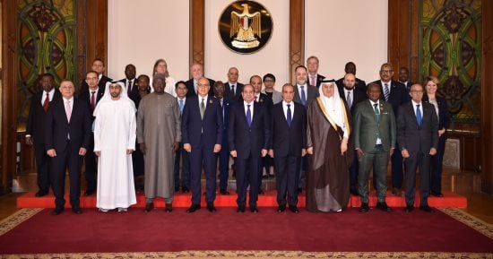 الرئيس السيسي خلال استقبال رؤساء الوفود المشاركة في أسبوع القاهرة للمياه